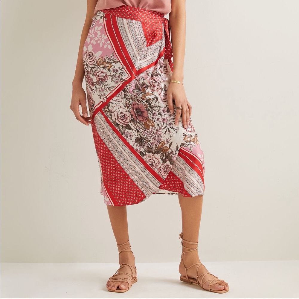 Anthropologie Floral Wrap Midi Skirt